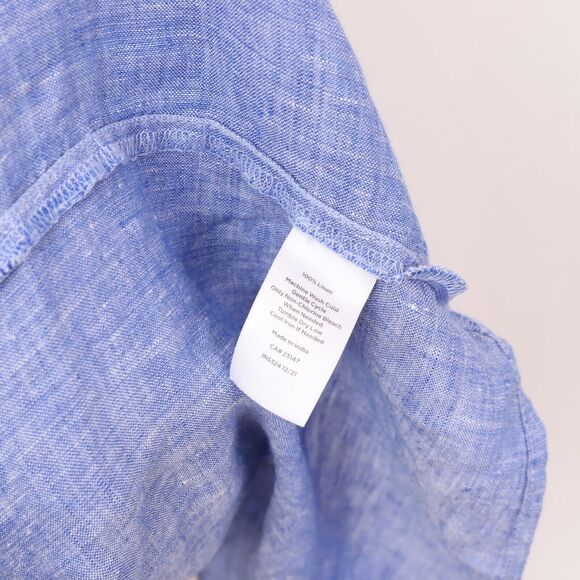 TALBOTS Plus Linen Tie Waist Top X (0X) Cross Dye Blue Button Up Blouse NWT B68 - Picture 6 of 6